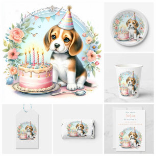 Cute Pastel Puppy Beagle - Birthday  Invitation