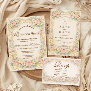 Pastel Garden Baroque Quinceañera Save The Date