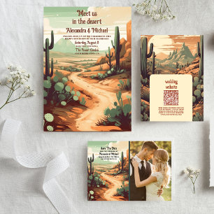 Boho Desert Cactus Illustrated Wedding QR Code Enclosure Card