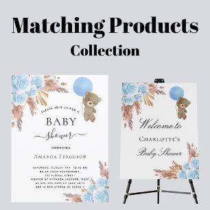 Baby shower teddy bear pampas grass blue boy foam board