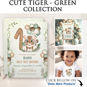 Cute Tiger Safari Wild One 1st Birthday Invitation