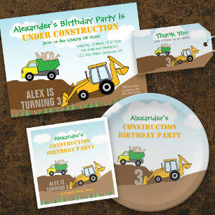Construction Dump Truck Boy's Birthday Party Invitation