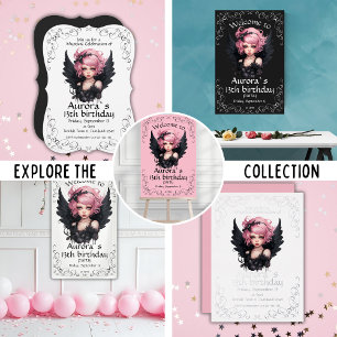 Black And Pink Pastel Goth Fairy 13th Birthday Invitation