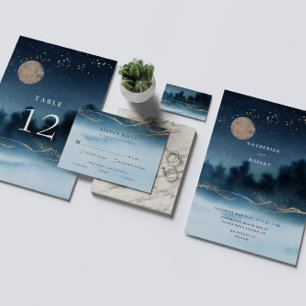 Blue Sky Watercolor Landscape Wedding Place Card