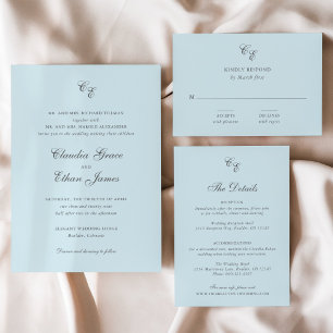 Classic Powder Blue Monogram Elegant Wedding Enclosure Card