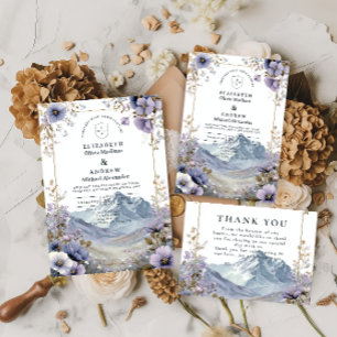 Soft Wildflower Mountain Wedding Thank You Card