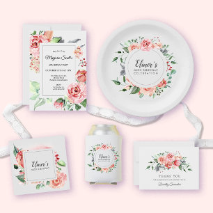 Elegant Pink Rose Floral 60th Birthday Flat Thank You Card