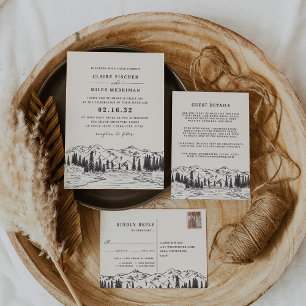 Mountain Sketch Wedding Guest Details Card