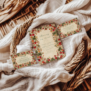 Romantic Strawberry Floral Bridal Shower Invitation