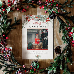 Modern Arch Greenery Merry Christmas Photo Foil Holiday Card