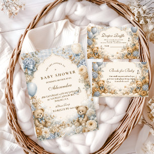 Whimsical Brown And Blue Bear Baby Shower Napkins
