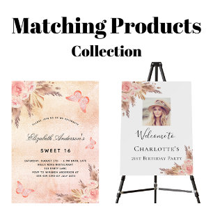 Birthday pampas grass blush rose gold photo foam board