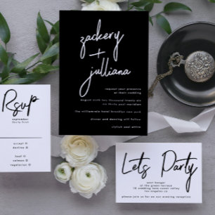 Modern Let's Party Black White Wedding Reception Invitation