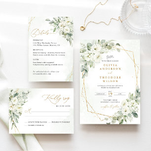 Sage Green Gold White Floral Wedding Details, Info Enclosure Card