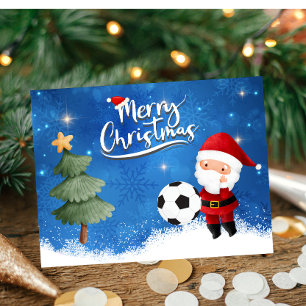 Soccer Christmas with football and Santa Hat Ceramic Ornament