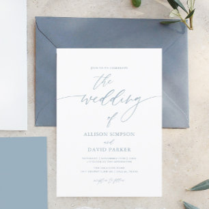 Dusty Blue Elegant Calligraphy Simple Wedding Invitation