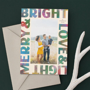 Rose Gold Merry and Bright Love and Light Foil Holiday Card