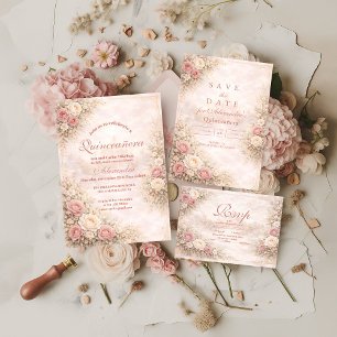 Blush Rose Gold Garden Quinceañera Invitation