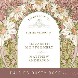 Dusty Rose Gold Foil Daisies Wedding Art Nouveau Foil Invitation