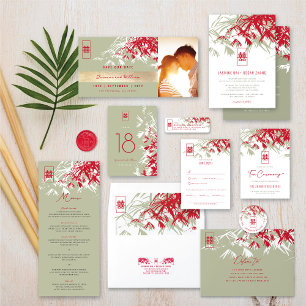 Bamboo Leaves Double Happiness Chinese Wedding Envelope