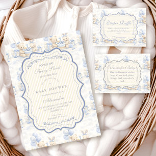 Blueberry Teddy Bear Toile Baby Shower Napkins