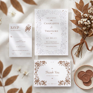 Elegant Floral Botanical Leaf Monogram Wedding Letterpress Thank You Card