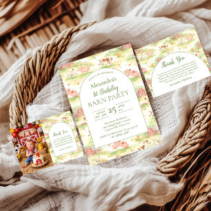 Rustic Barnyard Farm Animals 1st Birthday Invitation