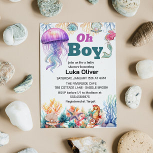 oh boy under the sea jellyfish baby shower classic round sticker