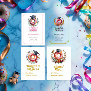Pink and Gold Donuts and Degrees Graduation Thank You Card
