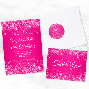 Glittery Hot Pink 40th Birthday Wine Label