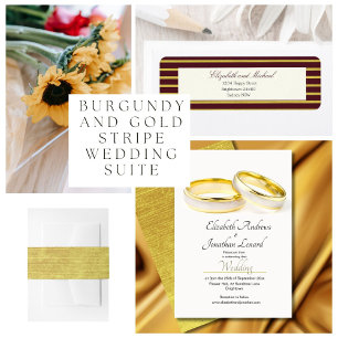 Burgundy Gold Elegant Wedding Photo Invitation