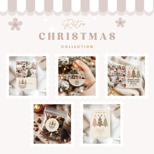 2 Photo Retro Winter Kisses & Snowflake Wishes Holiday Card