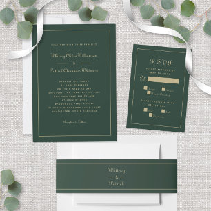 Elegant Emerald Green & Gold Wedding Enclosure RSVP Card