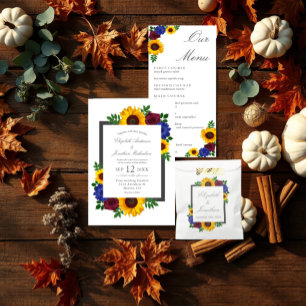 Sunflower Rose Floral Wedding Invitation
