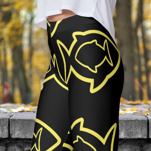 Fabulous Fun Yellow and Black Fin Pattern Leggings