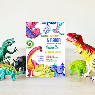 Colorful dinosaurs kids birthday budget invitation