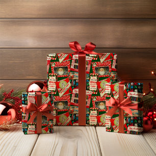 Retro Vintage Christmas Cards Collage Wrapping Paper Sheets