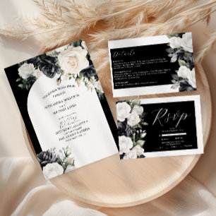 Elegant Black and White Floral Wedding Program