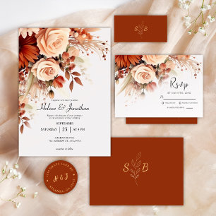 Terracotta Floral Botanical QR Code Wedding Invitation