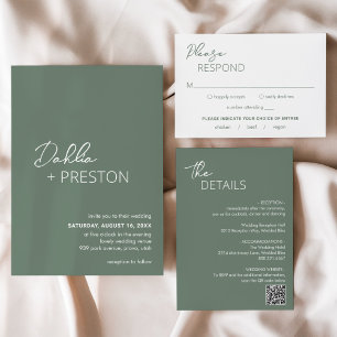 Minimal Sage Green Modern Wedding RSVP Card