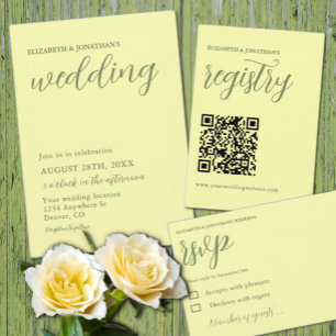 Butter Yellow and Sage Minimalist Wedding Invitation