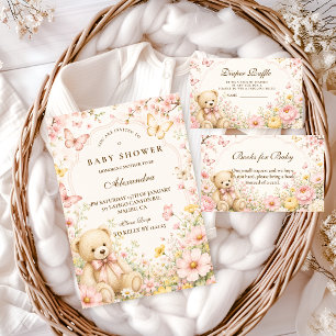 Whimsical Floral Teddy Bear Baby Shower Napkins