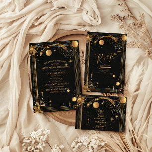 Celestial Midnight Black Stars Moon Wedding Save The Date