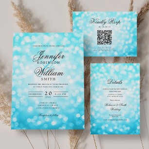 Elegant Wedding Bokeh Lights Romantic Turquoise  Invitation