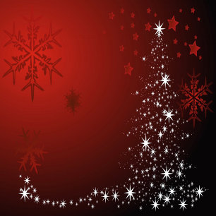 Christmas Greeting White Stars Tree Red Snowflakes Holiday Card
