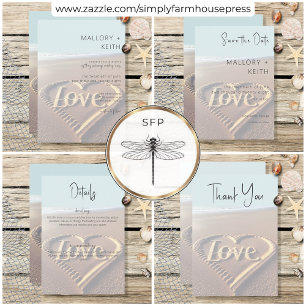 Modern Beach with Heart Vellum Style Wedding Save The Date
