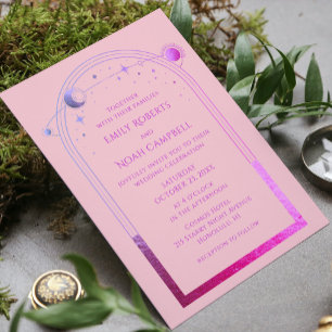 Celestial Pink Purple Sun Moon Stars Wedding Envelope