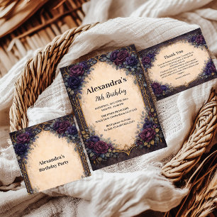 Moody Purple Gothic Floral Birthday Celebration Paper Plates