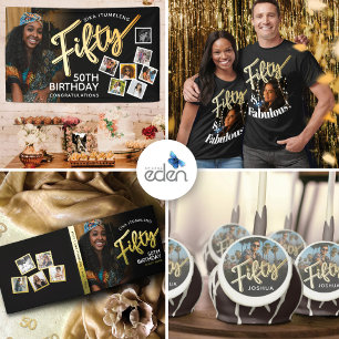 Fifty gold black 50th Birthday party 8 photos  Retractable Banner