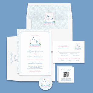 Pretty Blue And Pink Monogram Wedding Favor Classic Round Sticker